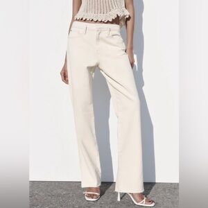 Zara NWT Ivory High Rise Straight Split Denim Pants